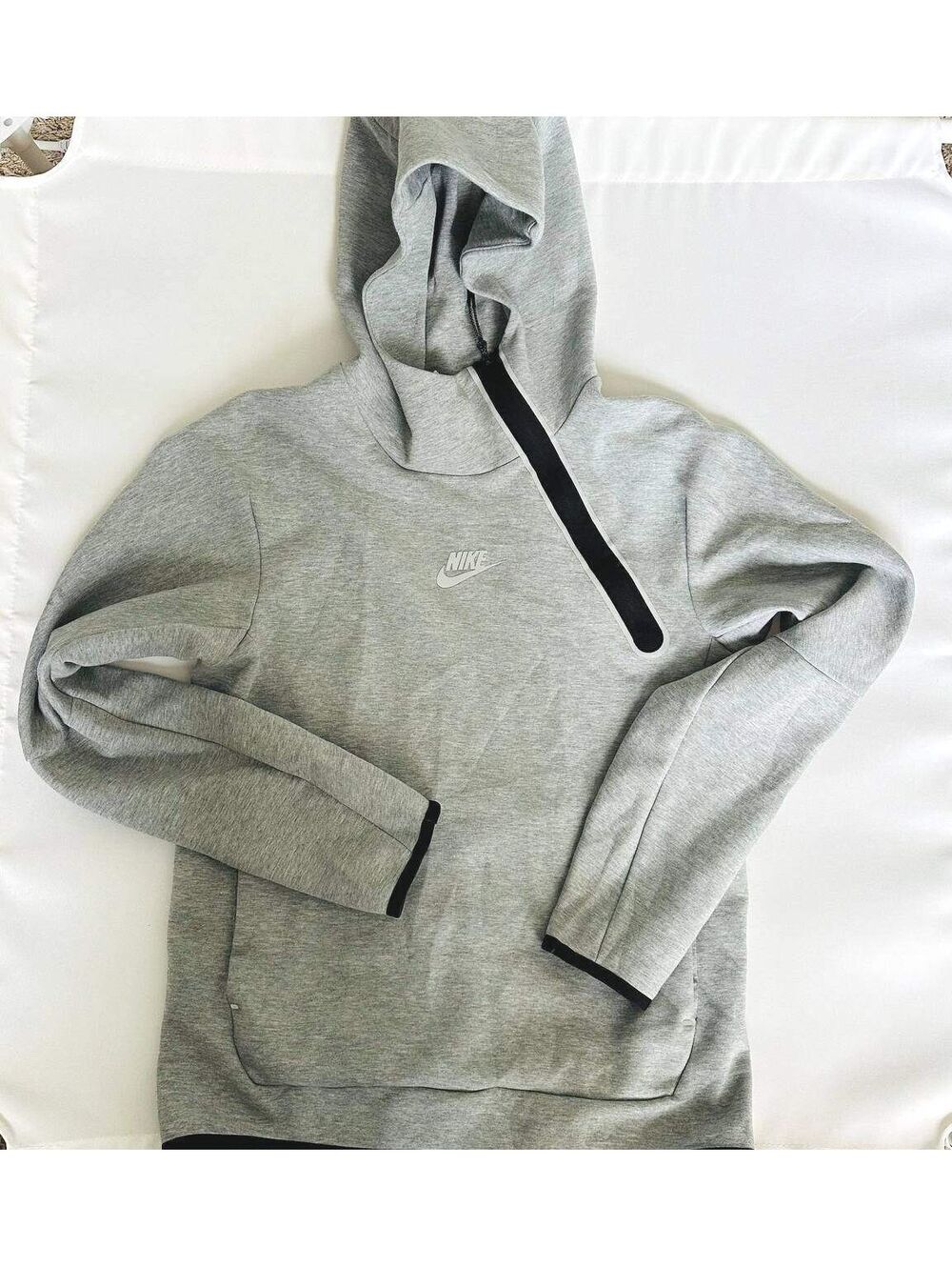 Nike Tech Fleece Mens S Gray Black 1/4 Asymmetric Zip Hoodie Pullover